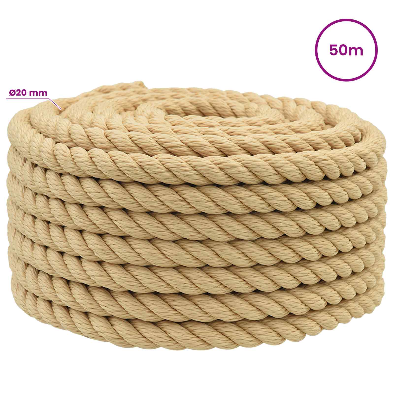 Večnamenska uporabna vrv 20 mm 50 m Naravna PP