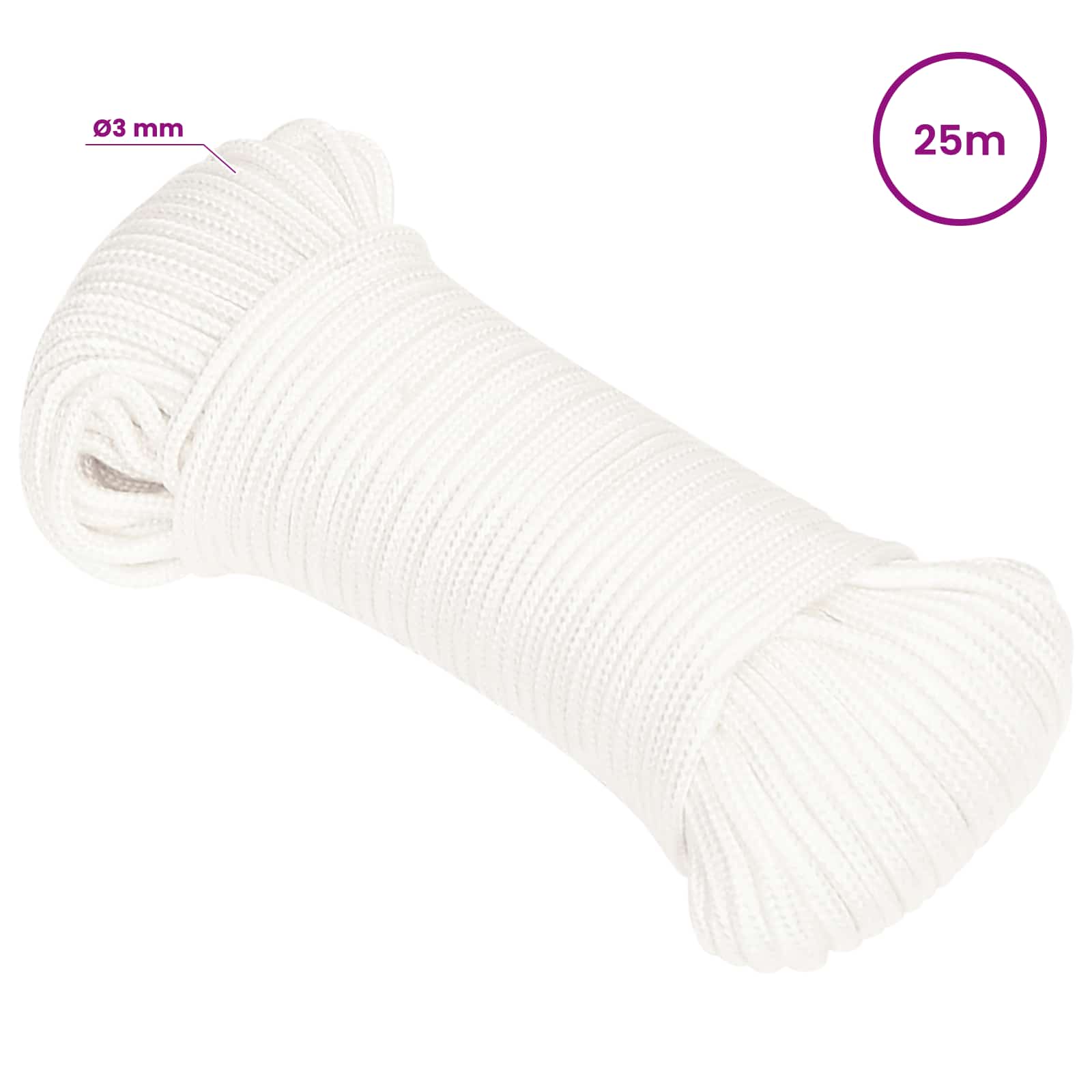 Večnamenska uporabna vrv 3 mm 25 m Bela PP