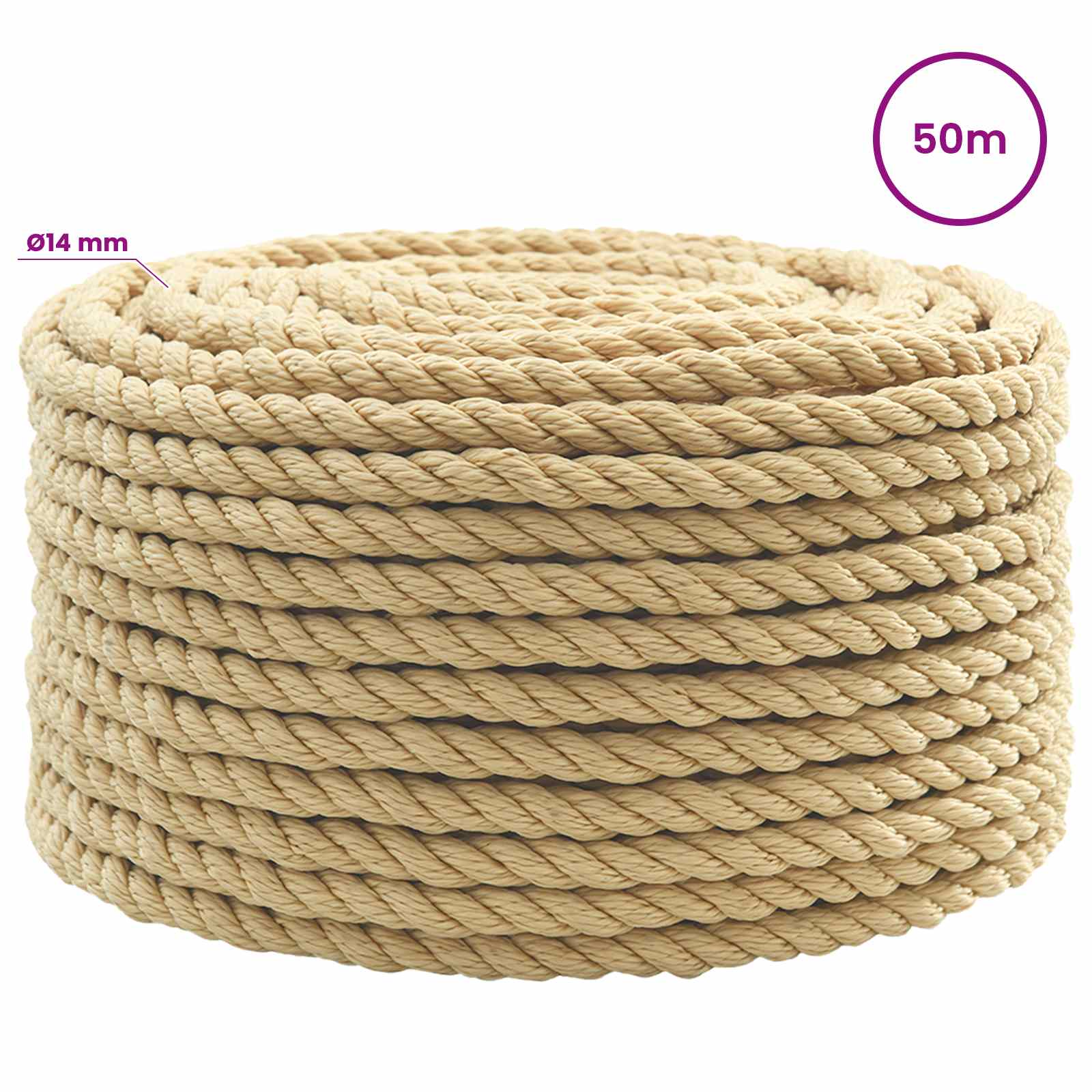 Večnamenska uporabna vrv 14 mm 50 m Naravna PP