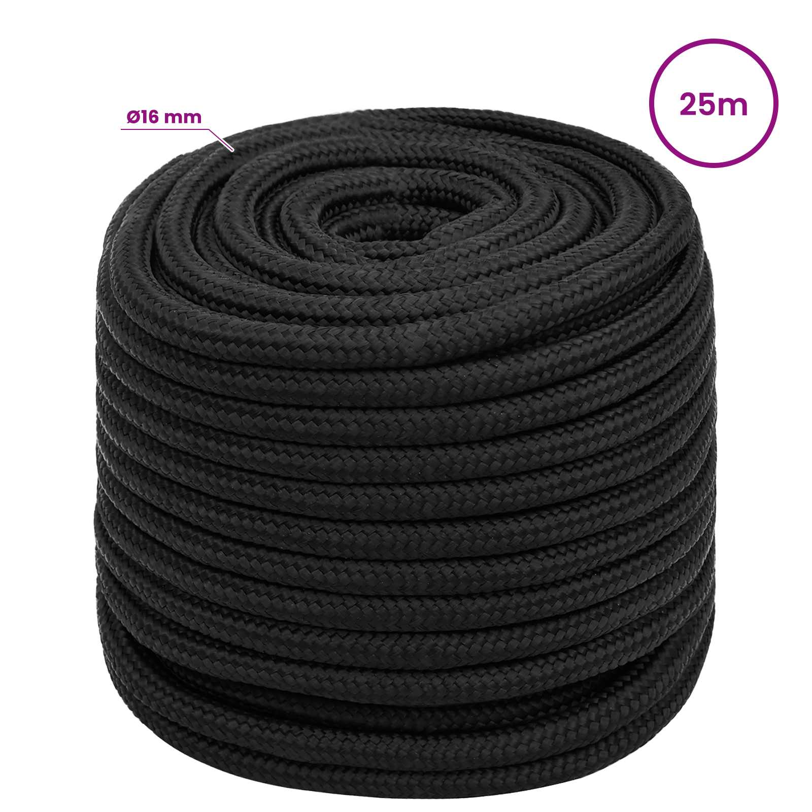 Večnamenska uporabna vrv 16 mm 25 m Črna PP