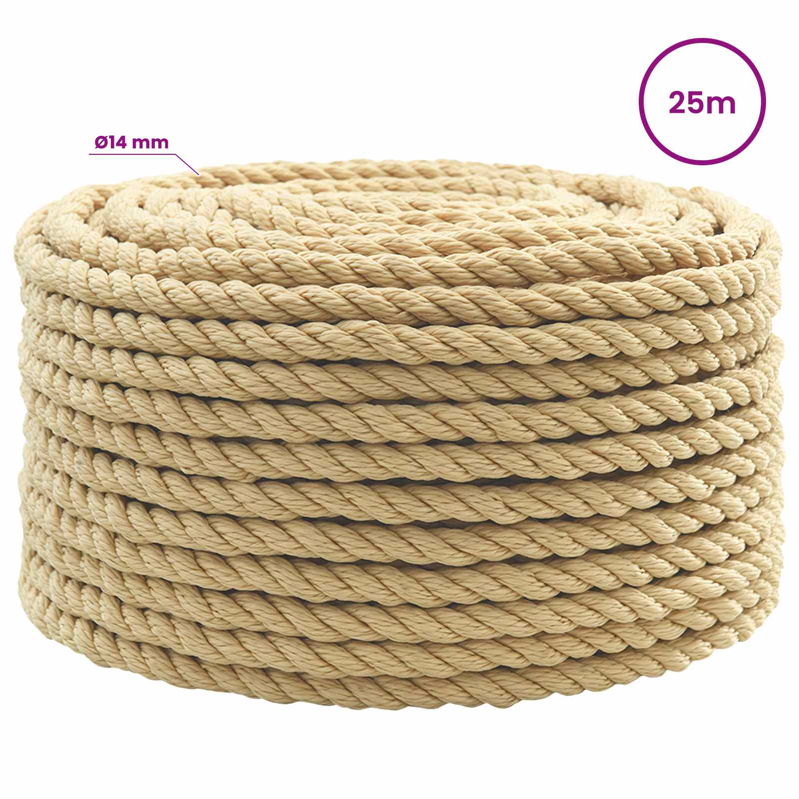 Večnamenska uporabna vrv 14 mm 25 m Naravna PP