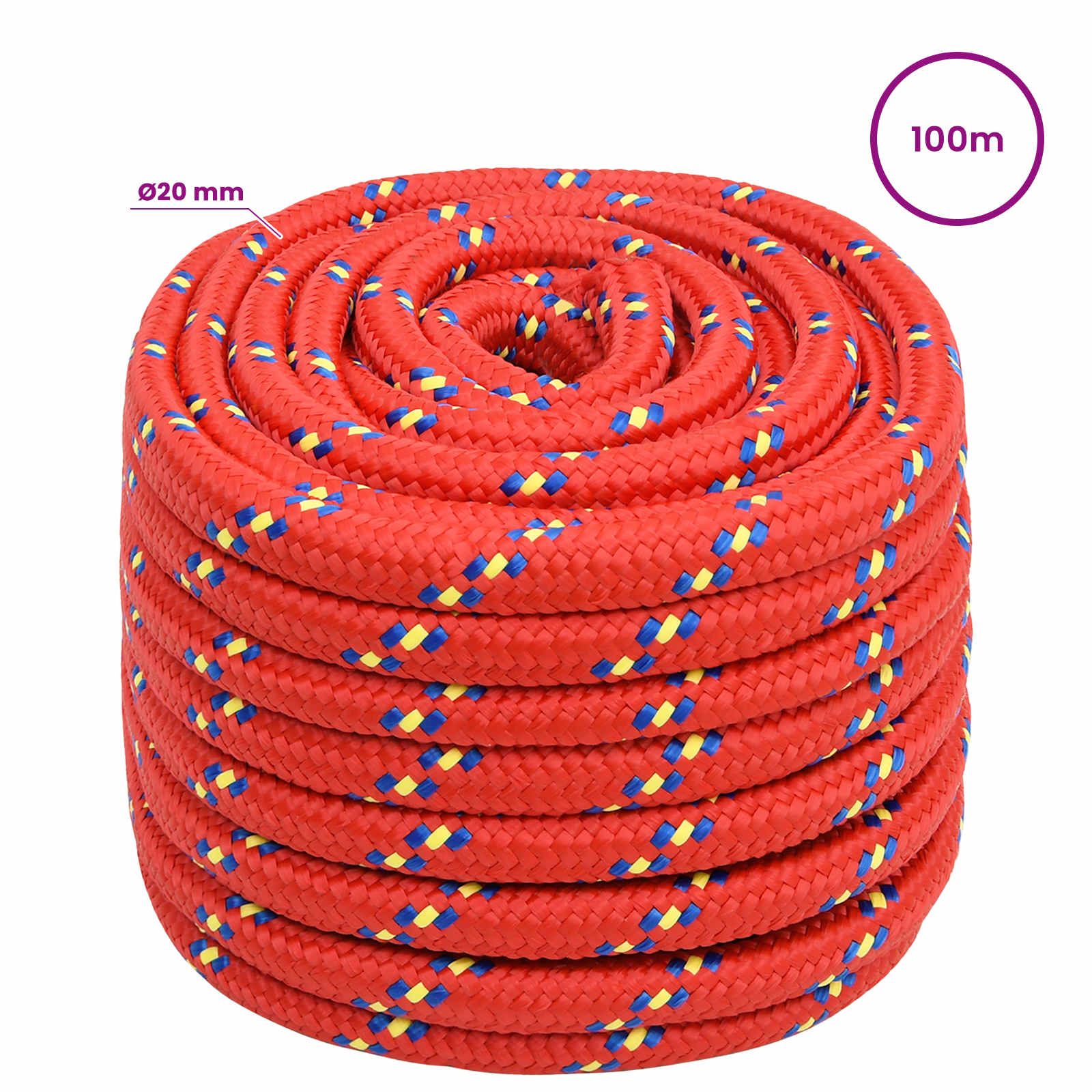 Večnamenska uporabna vrv 20 mm 100 m Rdeča PP