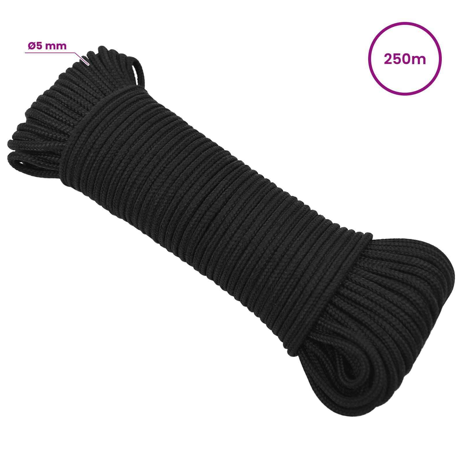 Večnamenska uporabna vrv 5 mm 250 m Črna PP