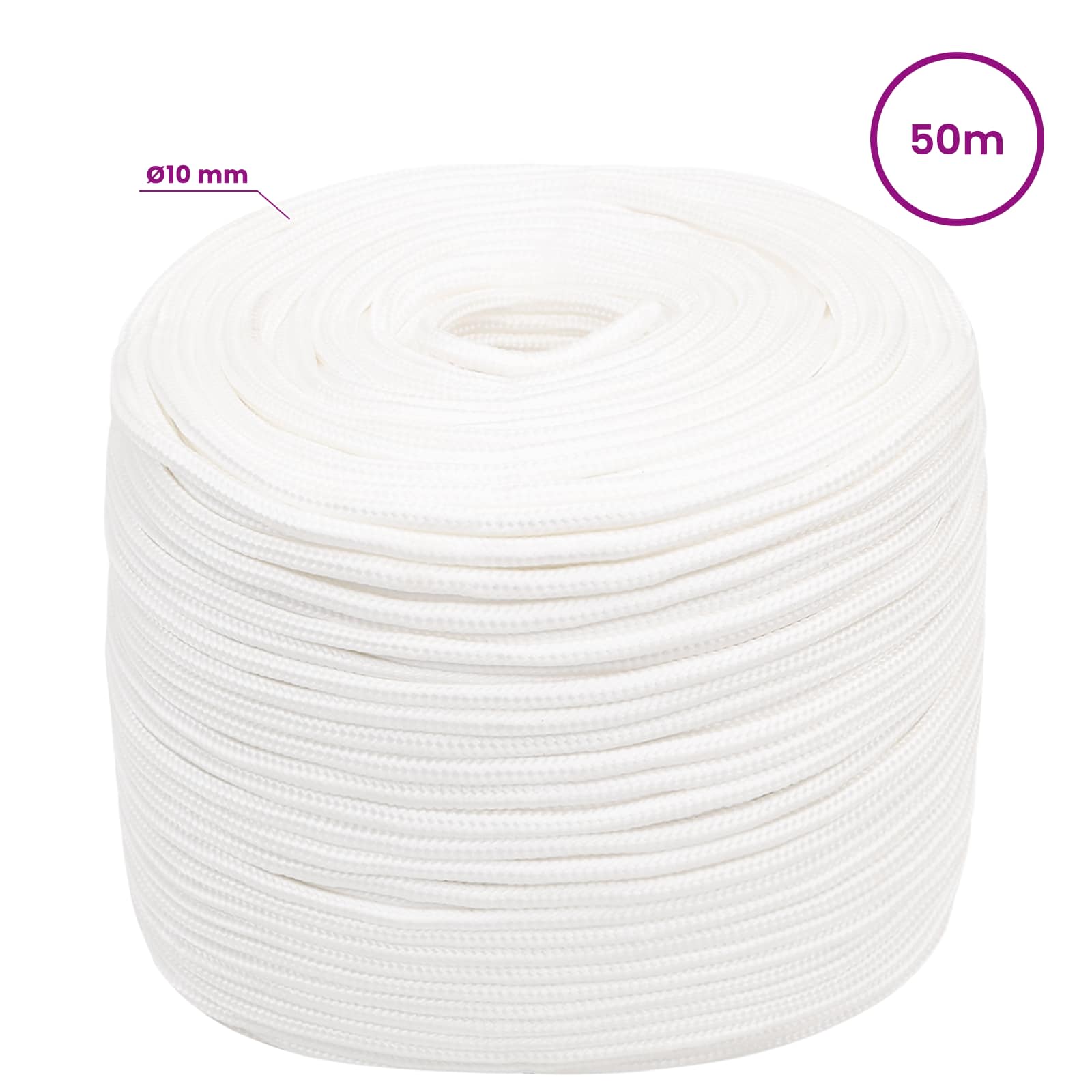 Večnamenska uporabna vrv 10 mm 50 m Bela PP