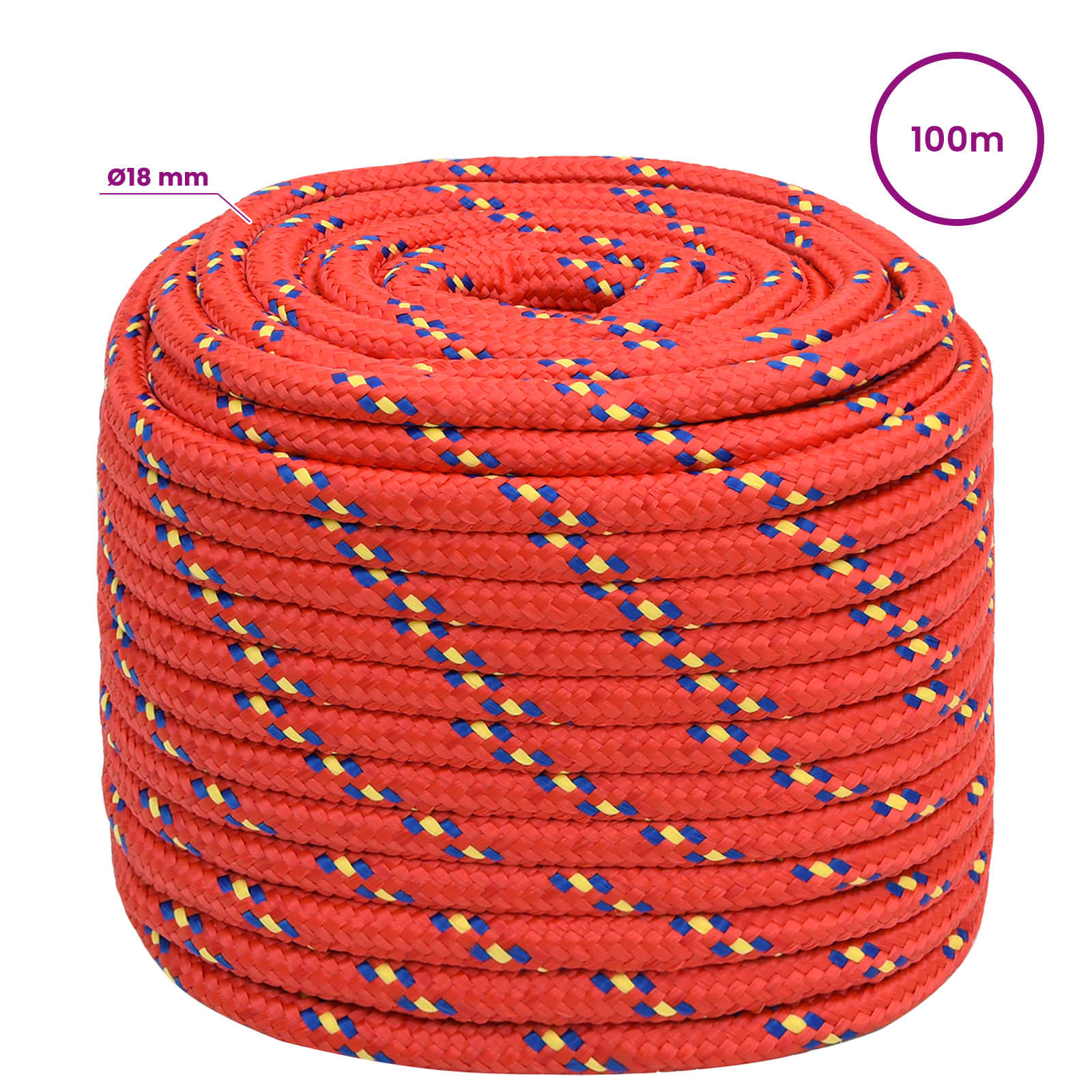 Večnamenska uporabna vrv 18 mm 100 m Rdeča PP