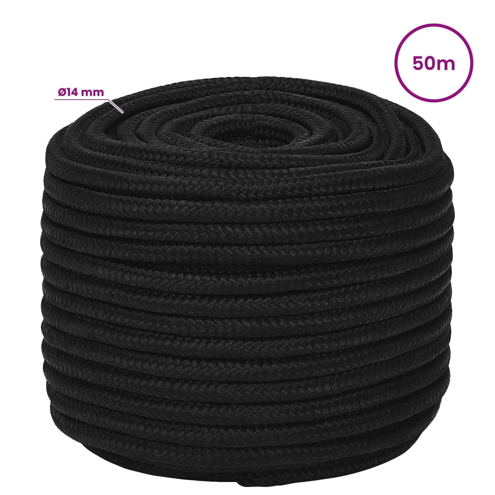 vidaXL Mehrzweck-Allzweckseil 14 mm 50 m Schwarz Polyester – Bild 6