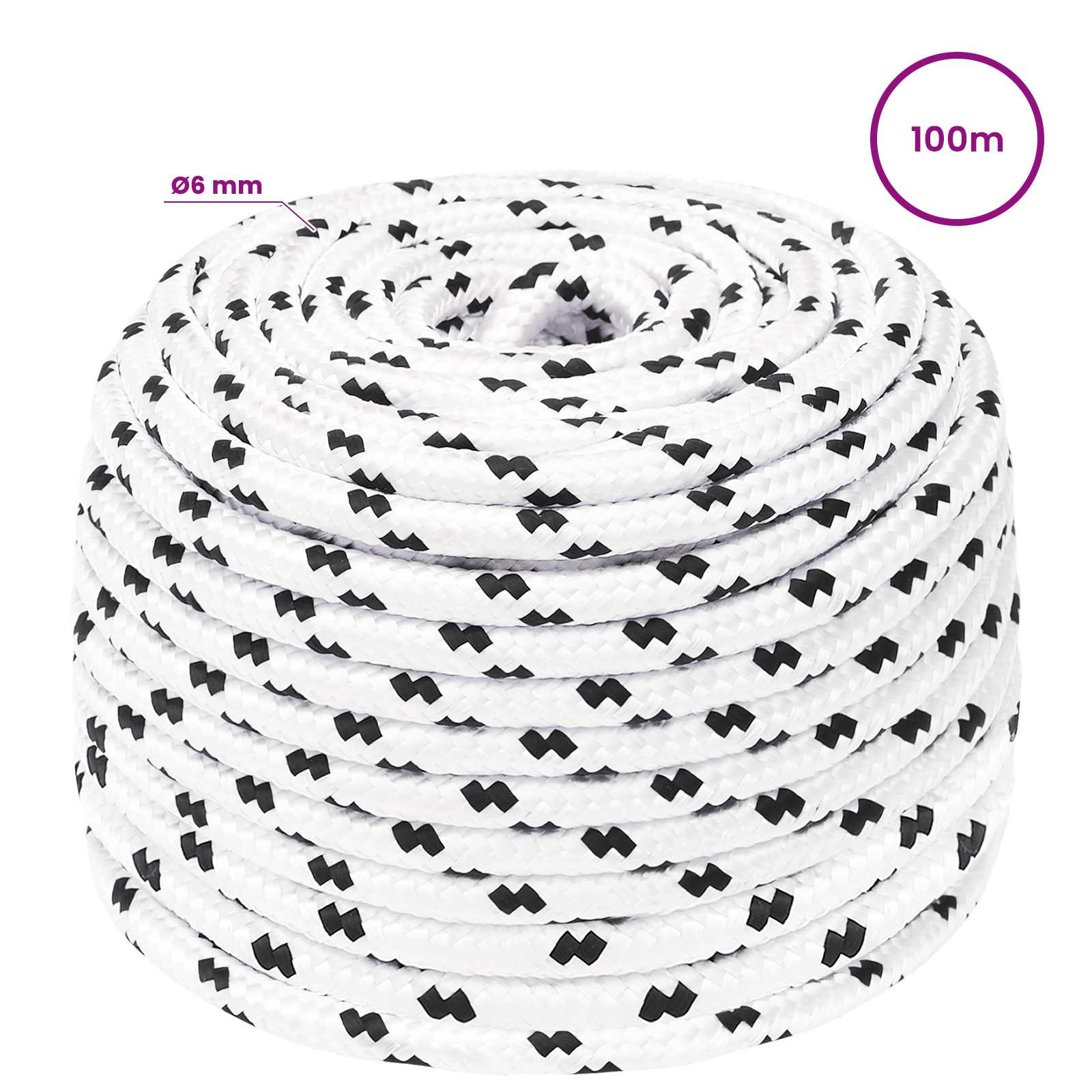 vidaXL Mehrzweck-Allzweckseil 6 mm 100 m Weiß Polyester – Bild 6