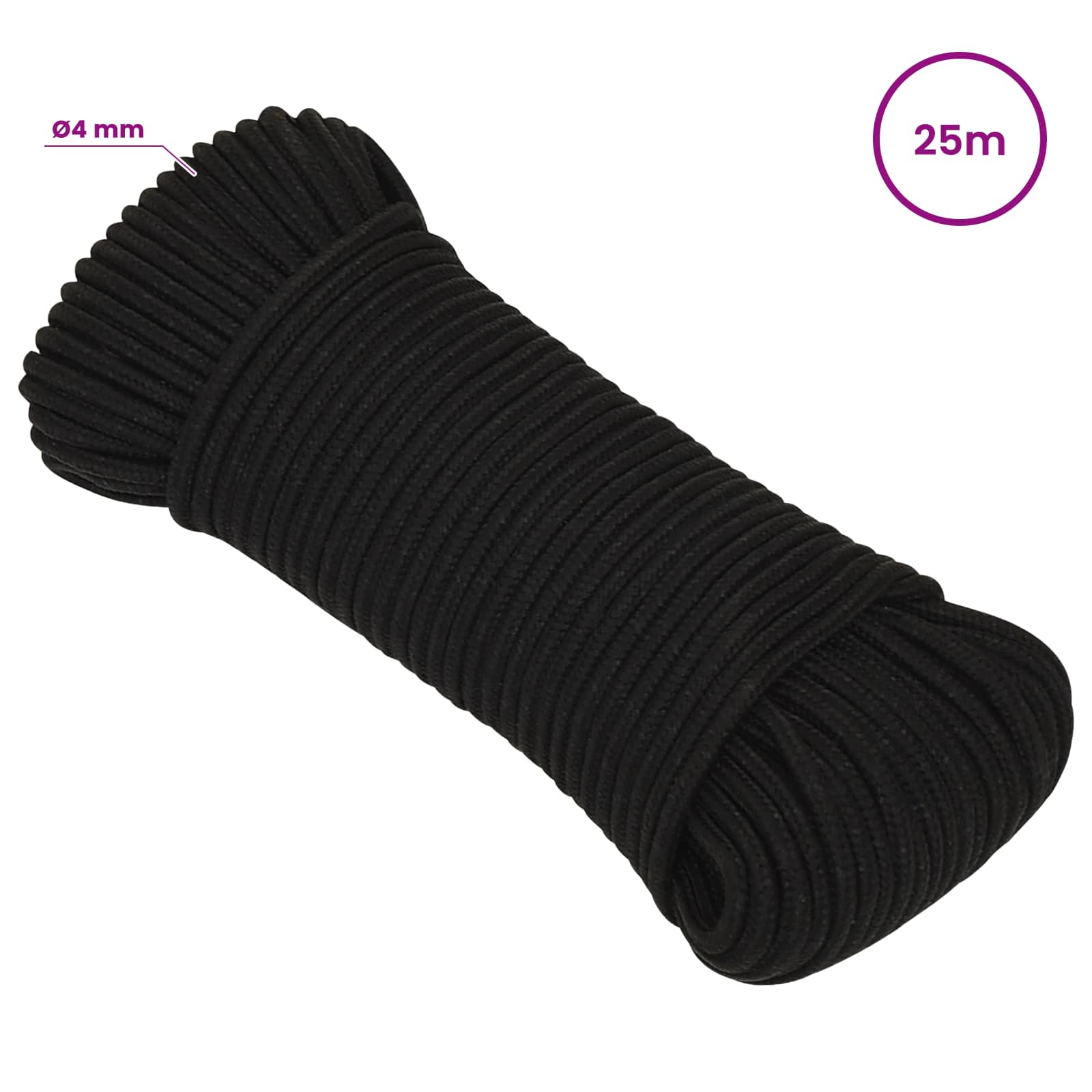 Večnamenska vrv 4 mm 25 m Črna Poliester