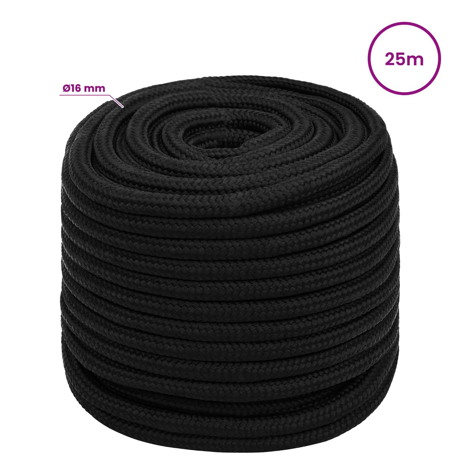 vidaXL Mehrzweck-Allzweckseil 16 mm 25 m Schwarz Polyester – Bild 6