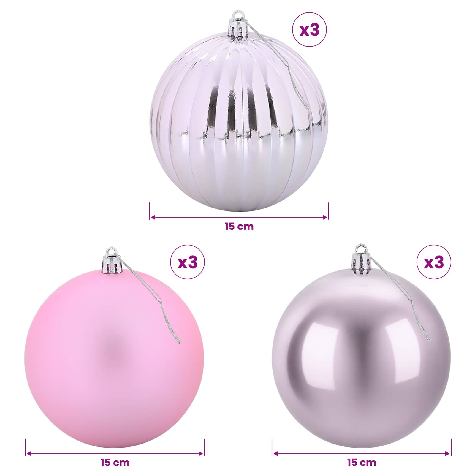 Set božičnih kroglic XL 9 kos Roza Ø 15 cm Plastika