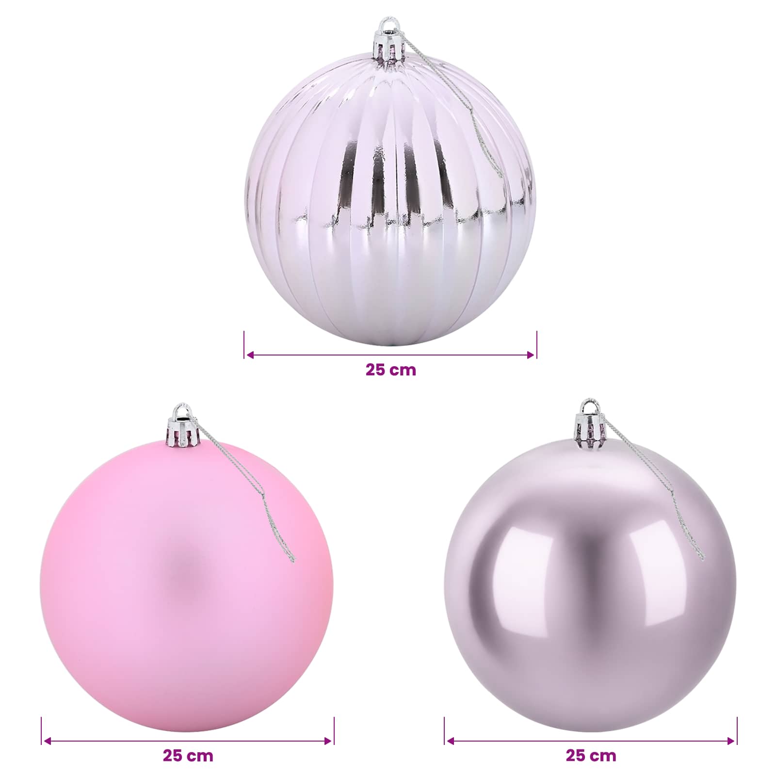 Set božičnih kroglic XXL 3 kos Roza Ø 25 cm Plastika
