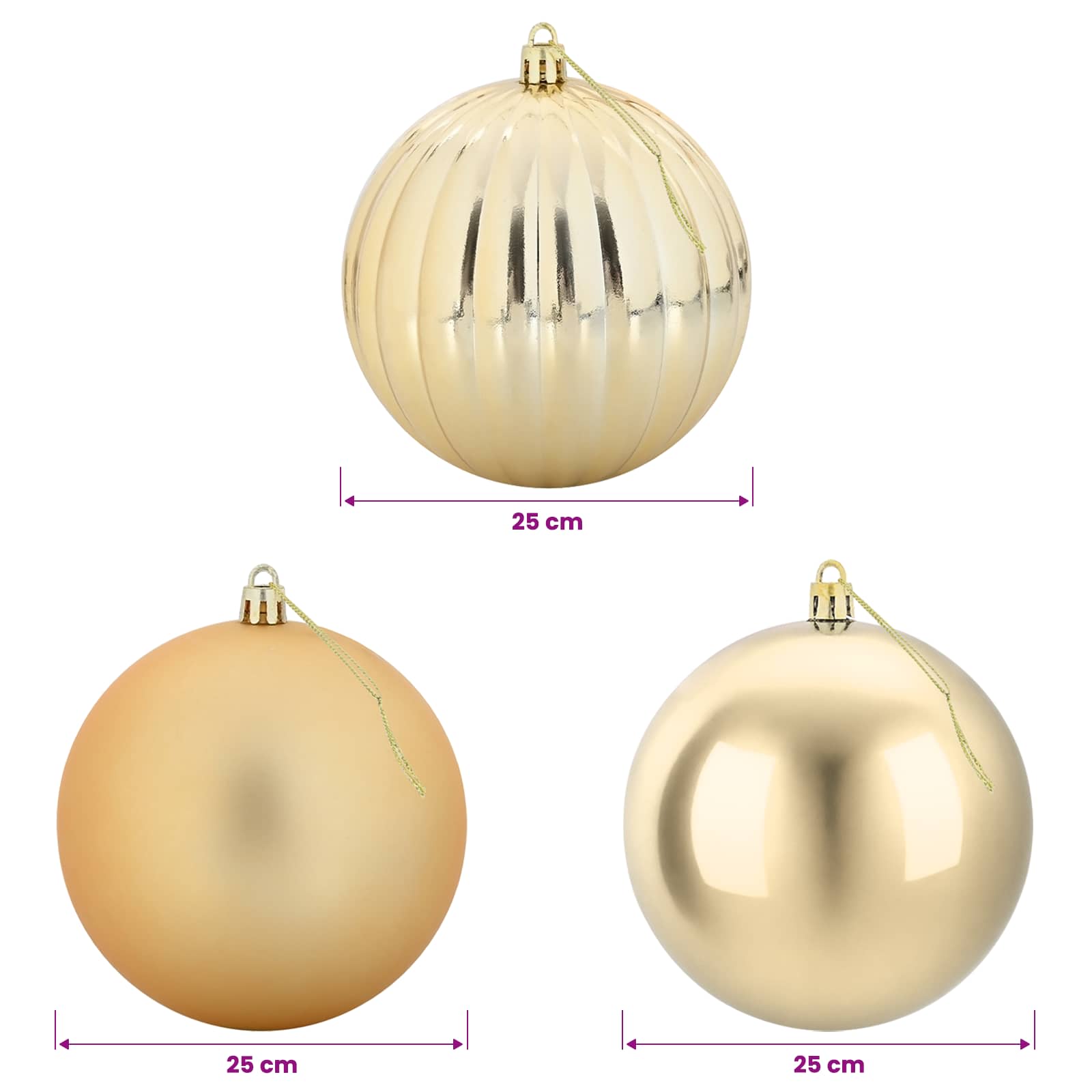 Set božičnih kroglic XXL 3 kos Zlata Ø 25 cm Plastika