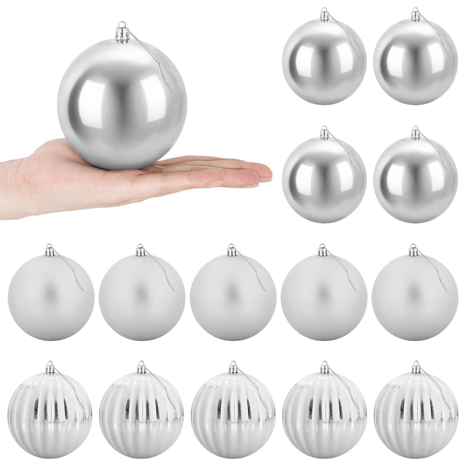 vidaXL Vianočná guľa set XL 15 ks Strieborná Ø 10 cm Plast