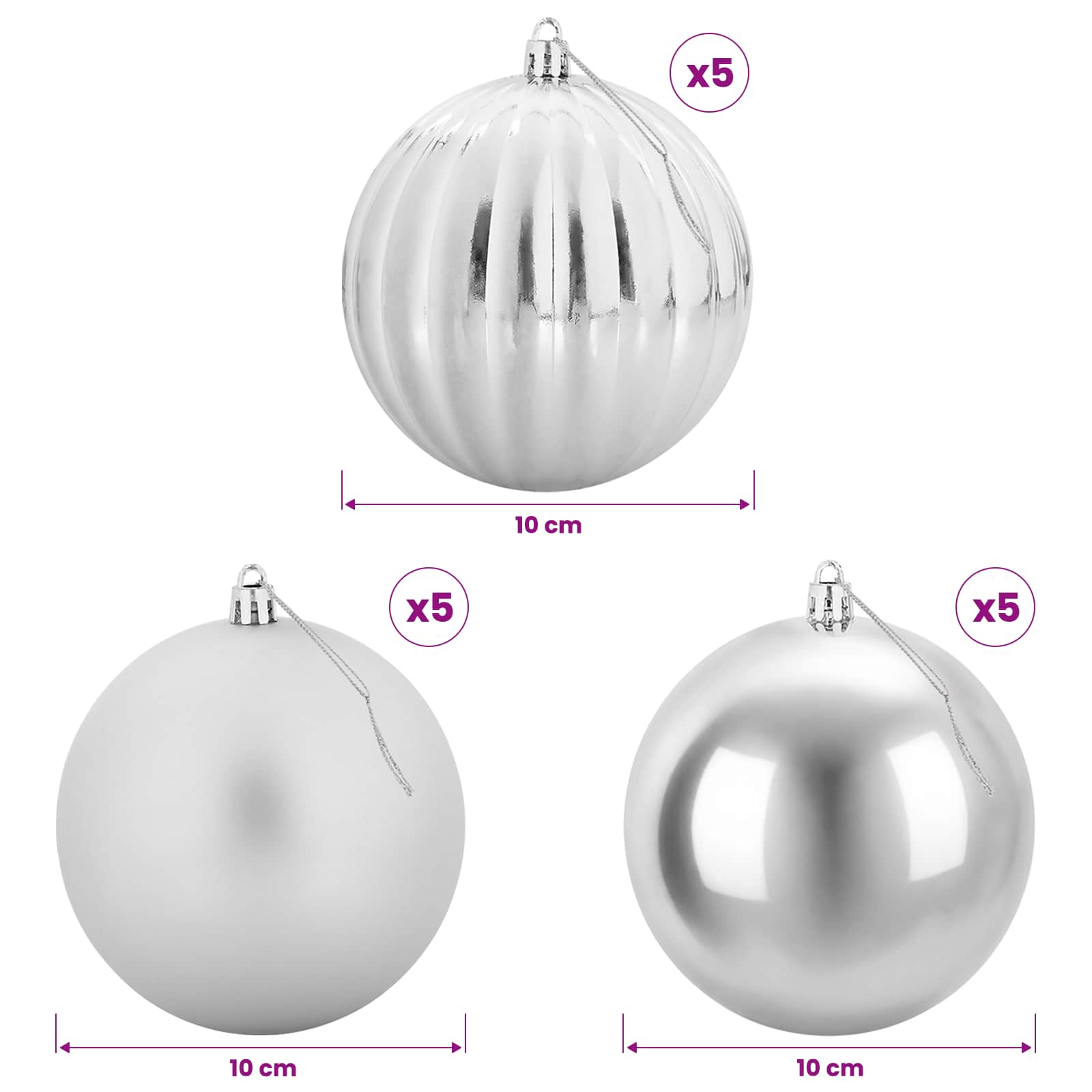 Set božičnih kroglic XL 15 kos Srebrna Ø 10 cm Plastika