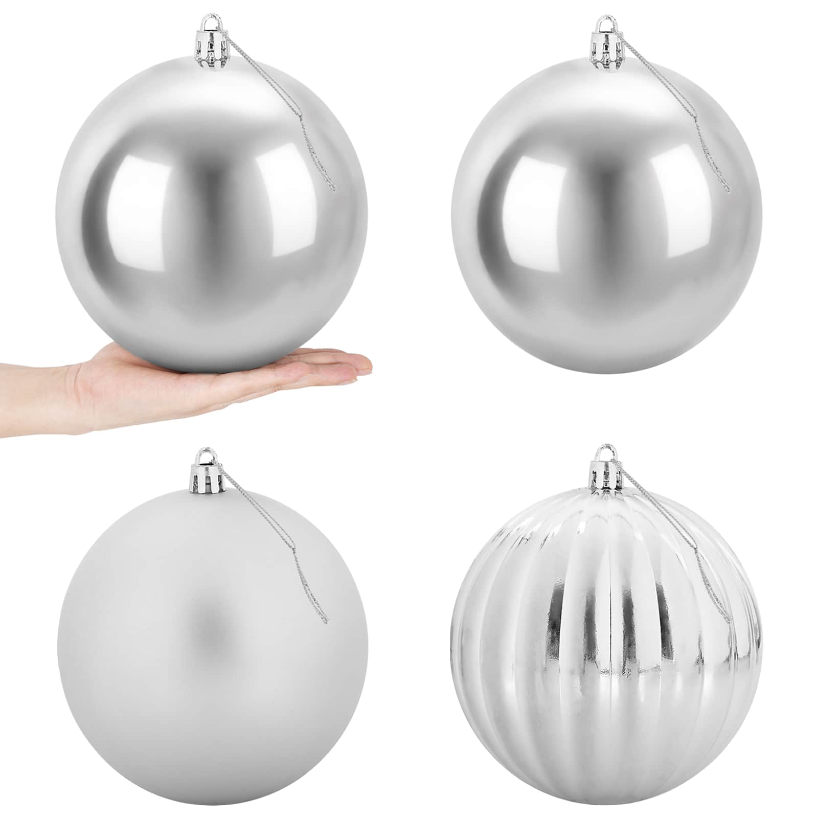 Set božičnih kroglic XXL 4 kos Srebrna Ø 20 cm Plastika
