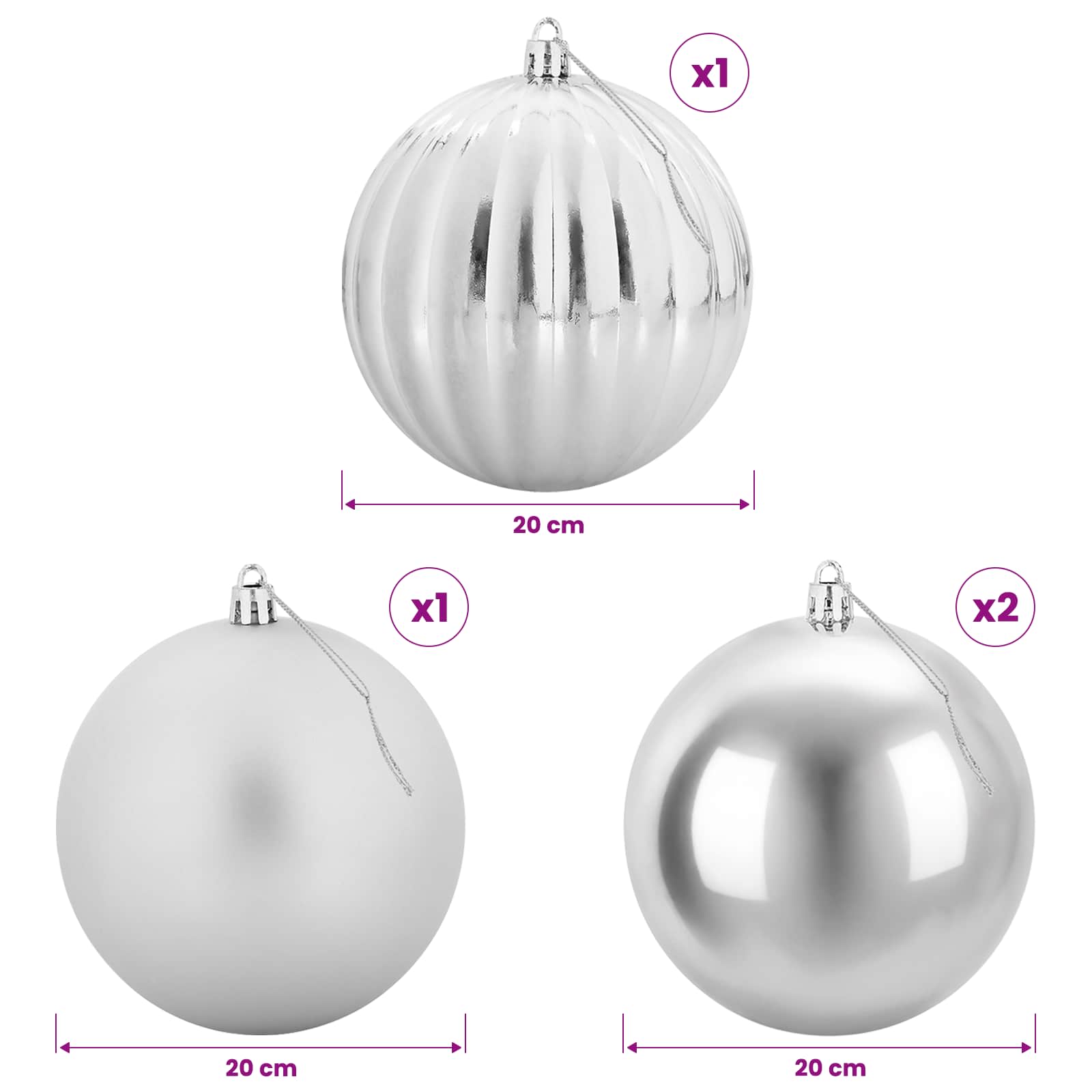 Set božičnih kroglic XXL 4 kos Srebrna Ø 20 cm Plastika
