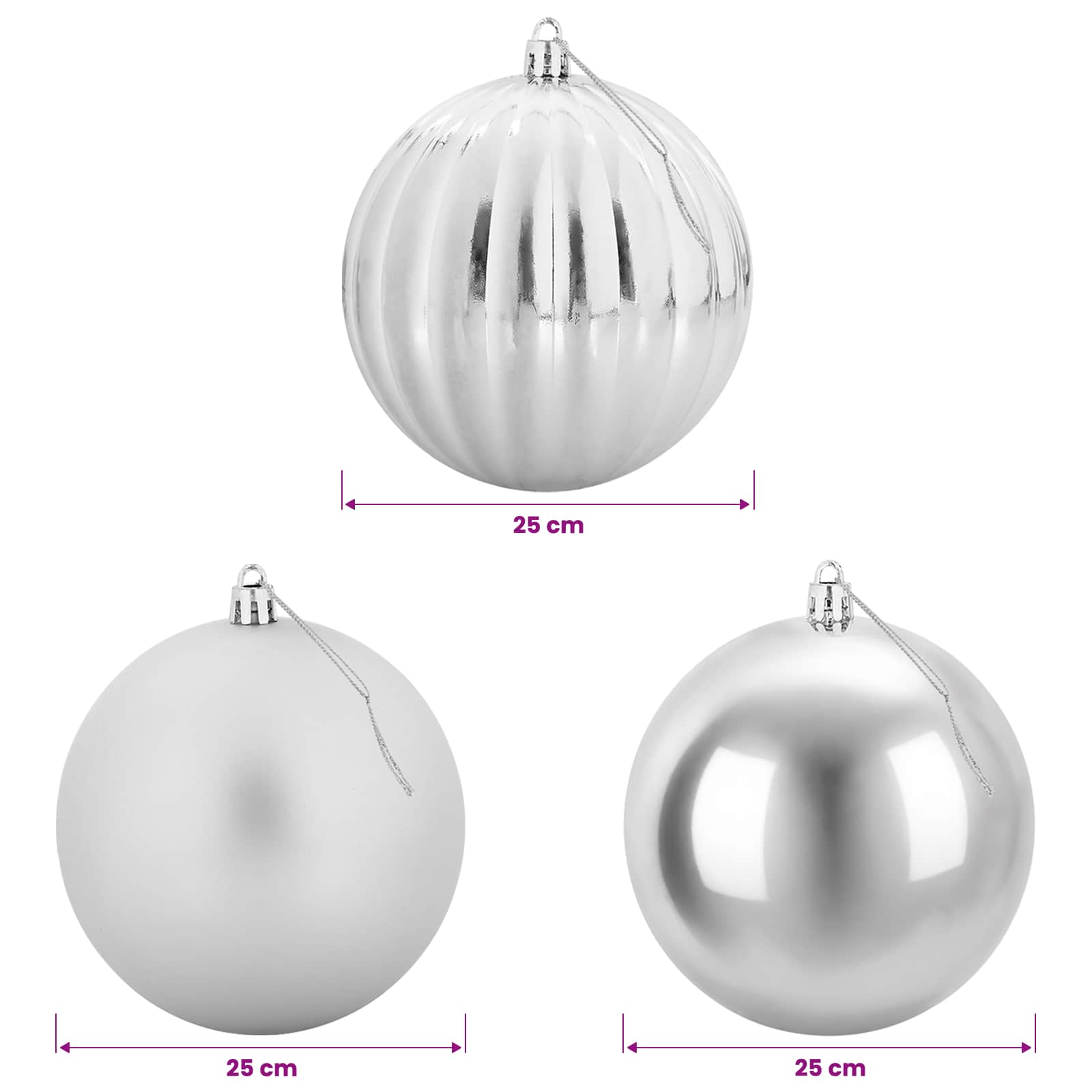 Set božičnih kroglic XXL 3 kos Srebrna Ø 25 cm Plastika
