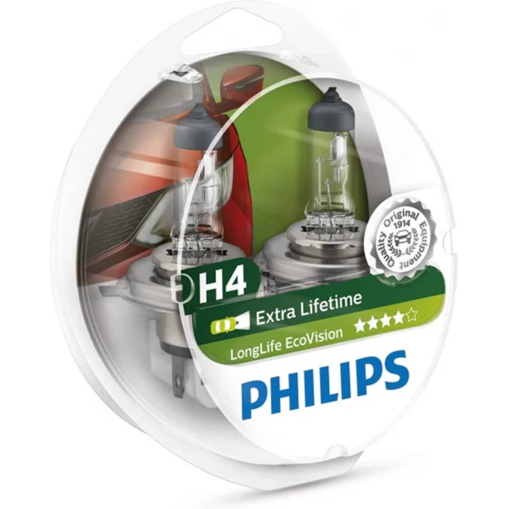 Philips autolampen H4 LongLife Ecovision 12V/55W wit 2 stuks