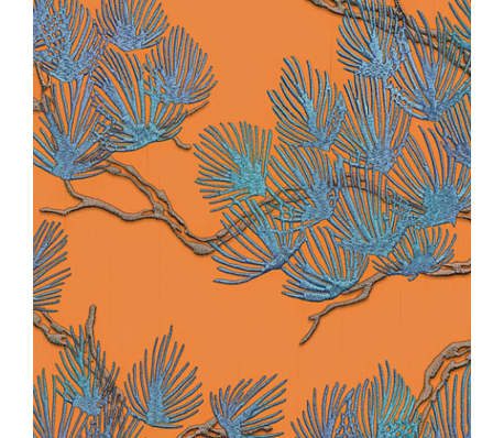 DUTCH WALLCOVERINGS Wallpaper Pine Tree Blue and Orange