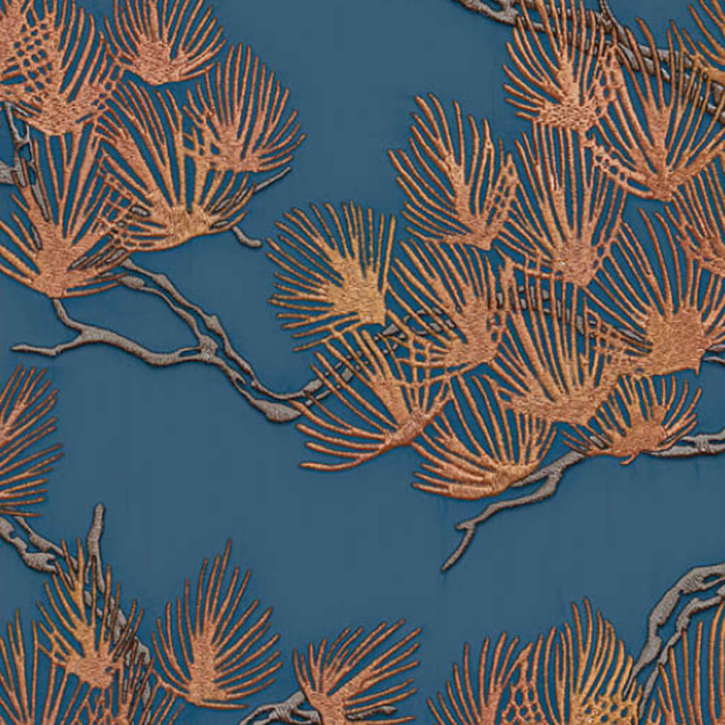 DUTCH WALLCOVERINGS Papier peint Motif avec pins Doré et bleu