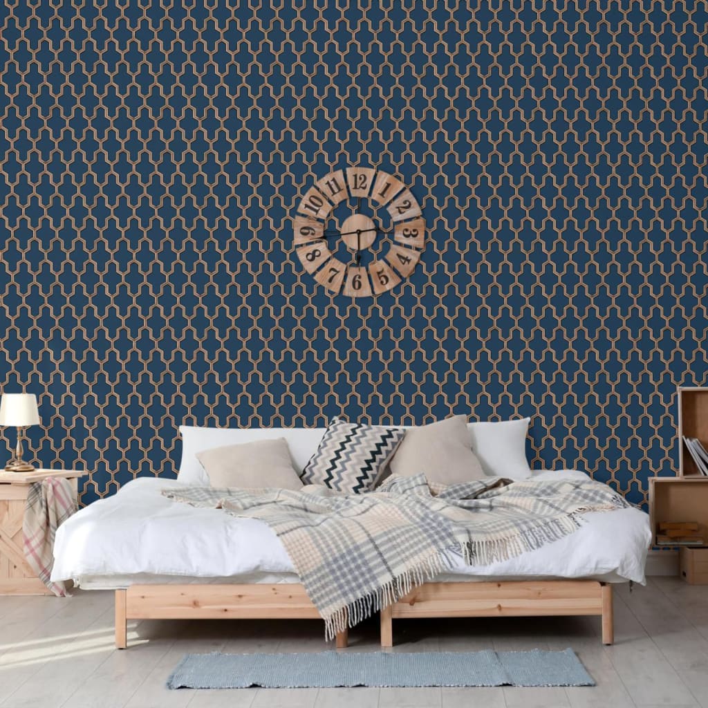 DUTCH WALLCOVERINGS tapet Geometric blå og guldfarvet