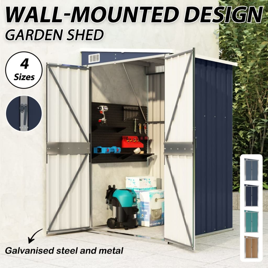 vidaXL Wall-mounted Garden Shed Green 118x194x178 cm Galvanised Steel ...