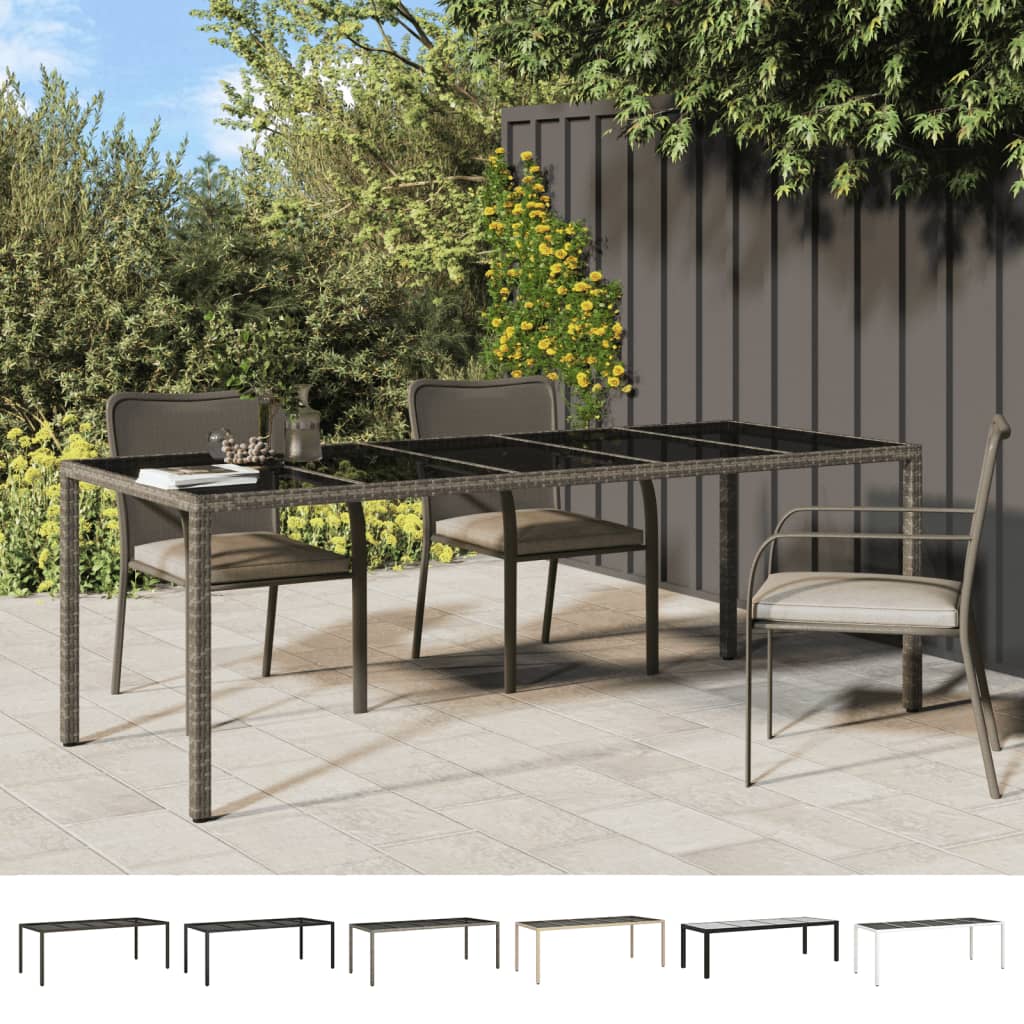 Patio Table Outdoor Garden Dinner Table Tempered Glass and Poly Rattan vidaXL