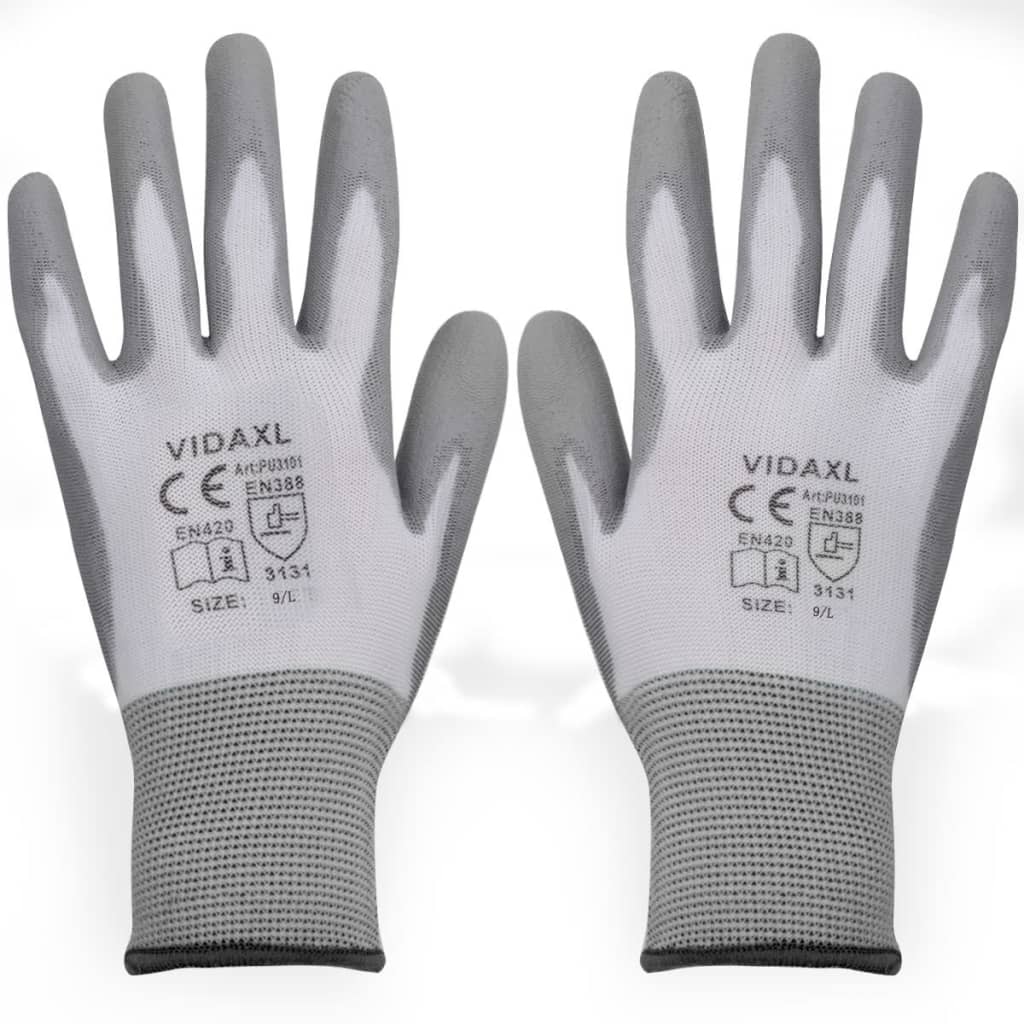 Acheter Vidaxl Gants De Travail Pu Paires Blanc Et Gris Taille L Pas Cher Vidaxl Fr