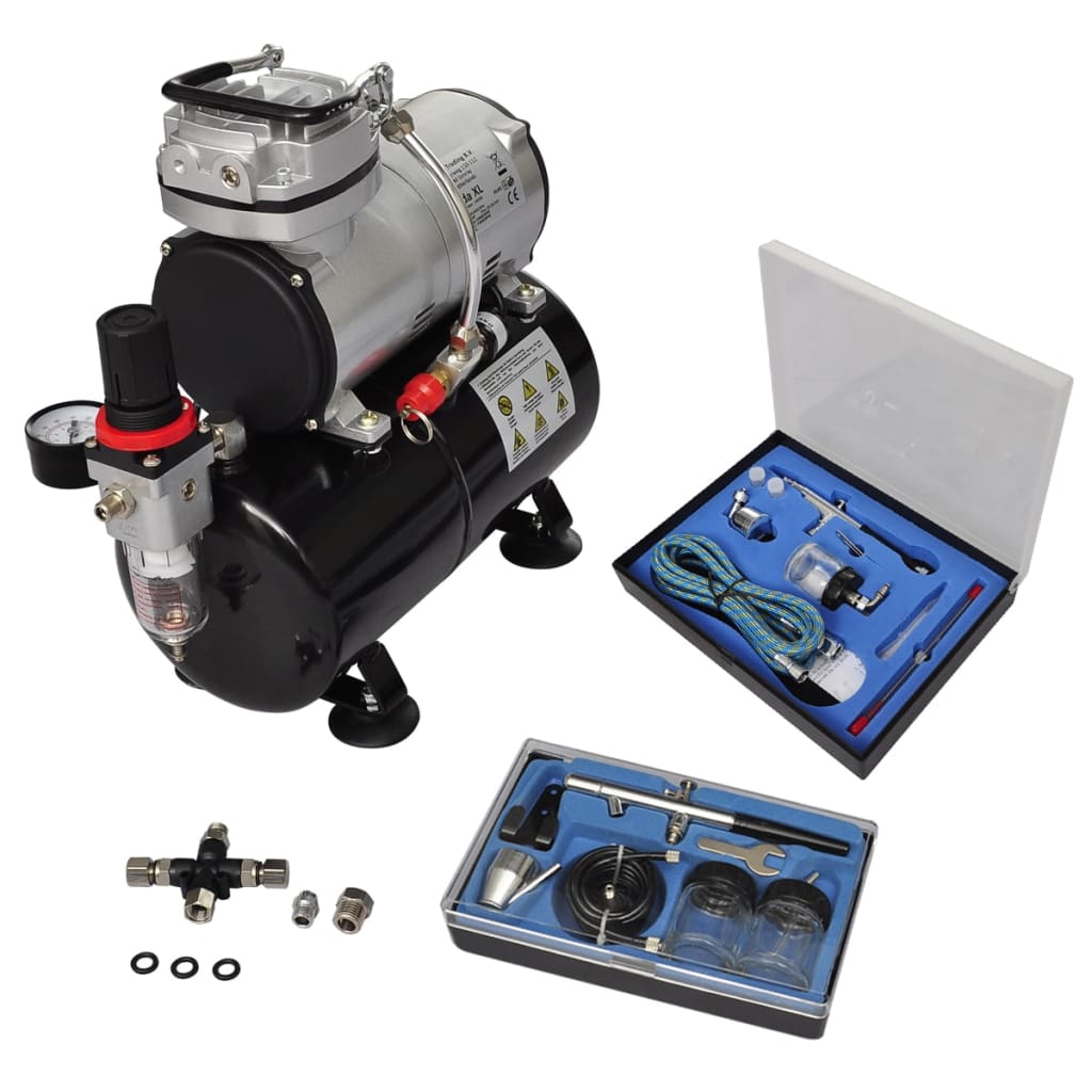 Airbrush compressor set with 2 pistols