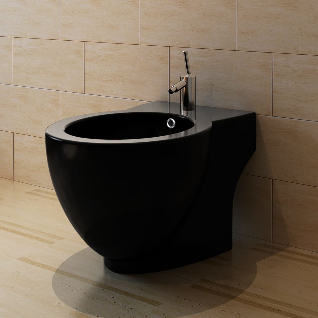 vidaXL Sanitari da Bagno Bidè rotondo in ceramica di alta qualità con piede Nero