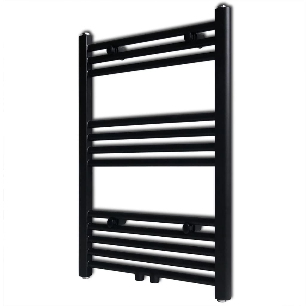 Black Bathroom Central Heating Towel Rail Radiator Straight 500x764mm vidaXL.co.uk