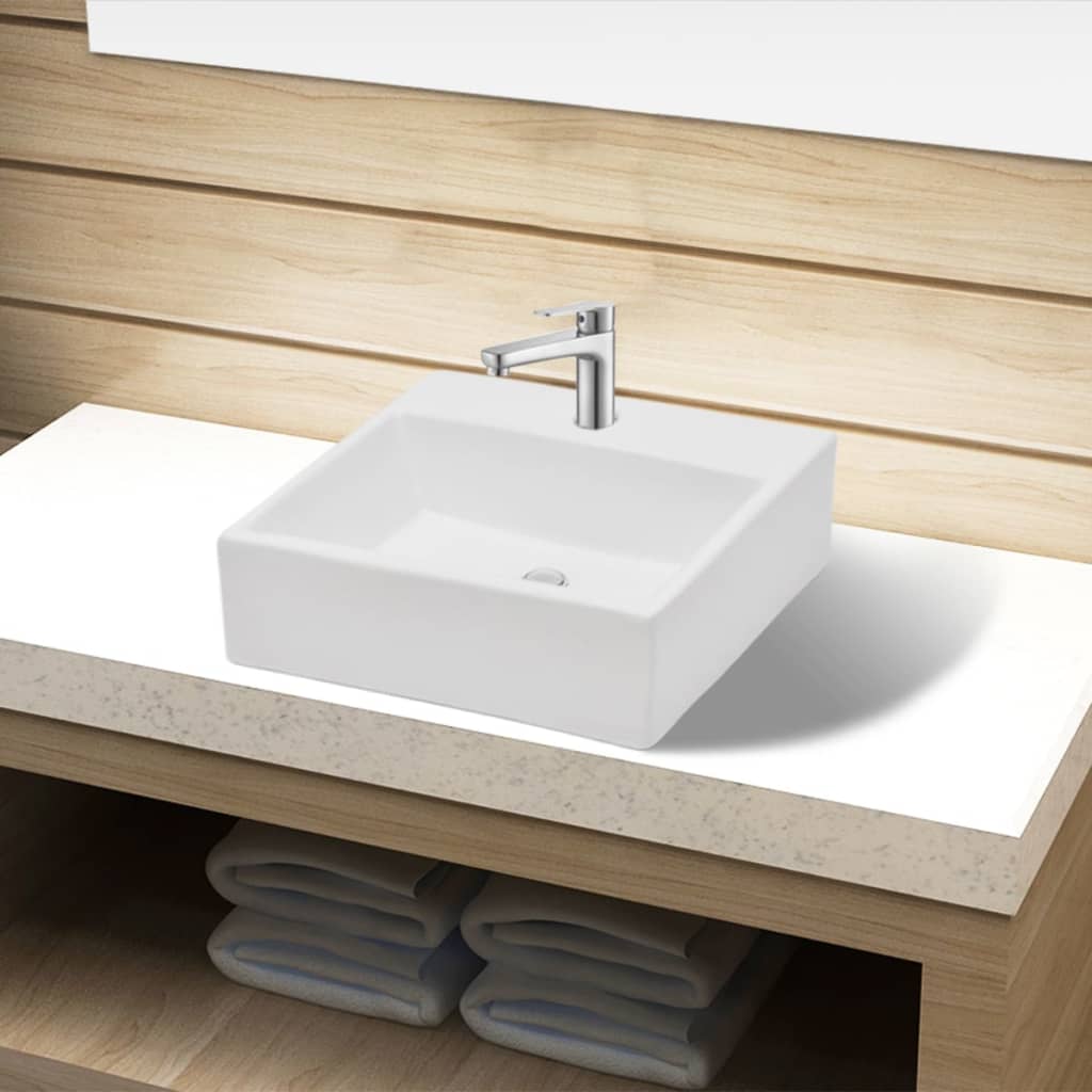 Lavandino Lavello bagno Ceramica nera/bianca quadrato con piletta ... Lavandino Lavello bagno Ceramica nera/bianca quadrato con piletta ...