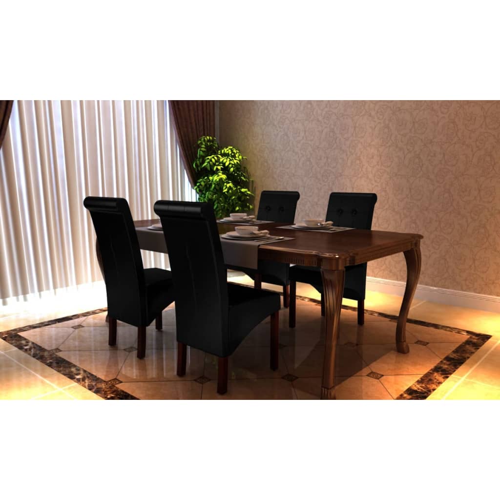 Silla de comedor negra de madera y cuero sintético, 4 ...