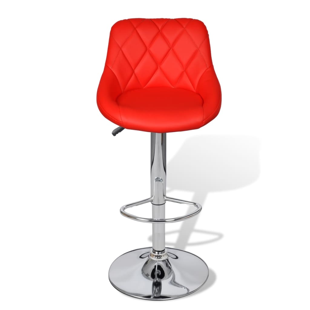 vidaXL 2x Leather Bar Stool Red Kitchen Dining Chair Gas Lift Steel