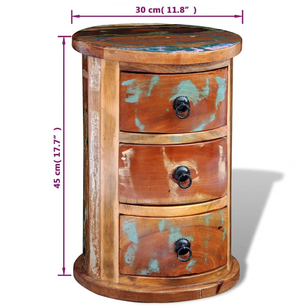 Reclaimed Solid Wood Round with 3 Drawers