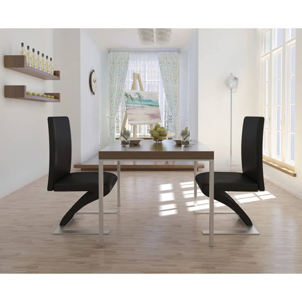 2 pcs artificial leather black dining chair z shaped zigzag ...