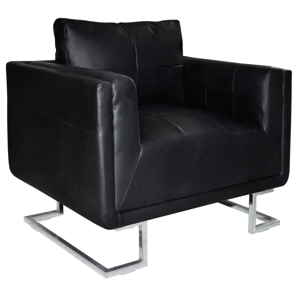 Cube Club Chair Accent Armchair Real Leather Chrome Frame White Cube Club Chair Accent Armchair Real Leather Chrome