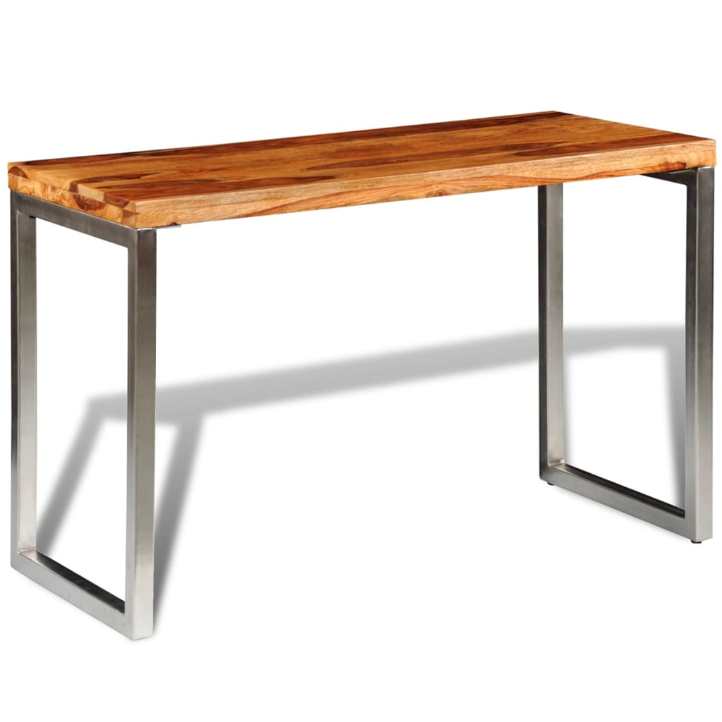 Solid Sheesham Wood Dining Table Office Desk with Steel Leg vidaXL.co.uk
