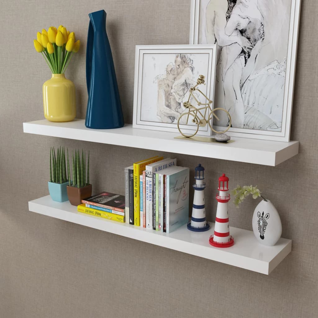 Vidaxl 2pc Floating Wall Shelf Mount Display Storage Hanging Picture 12 Of