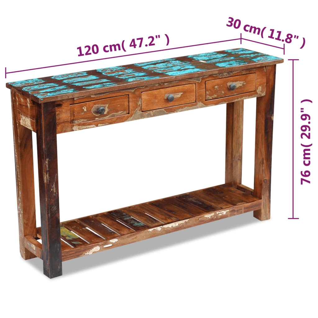 vidaXL Console Table Solid Reclaimed Wood 120x30x76 cm | vidaXL.com.au