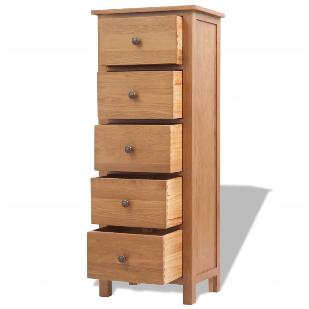 vidaXL Tallboy Chest of Drawers Solid Oak 45x32x115 cm Brown vidaXL.co.uk