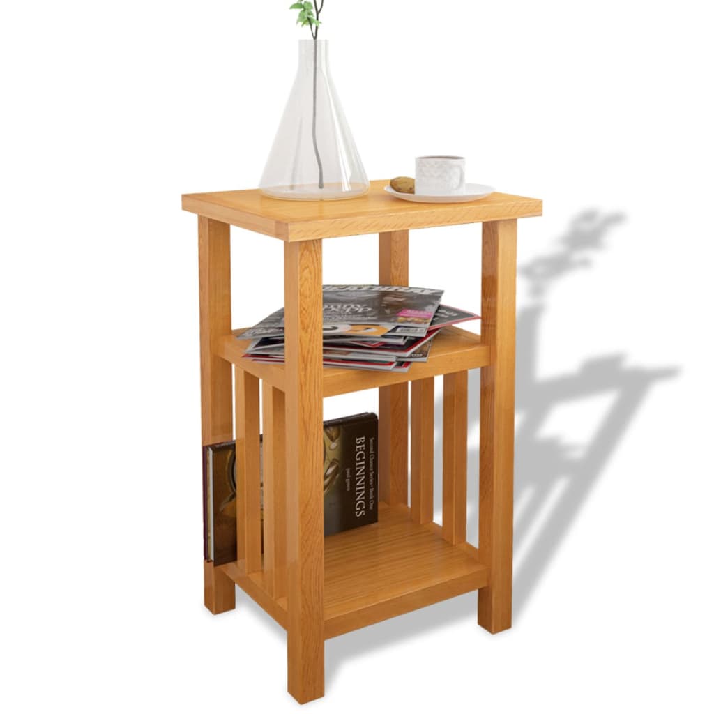 Vidaxl Solid Oak End Table 2 Shelf Magazine Rack Side Coffee Lamp Image Is Loading Vidaxl Solid Oak End Table 2 Shelf Magazine