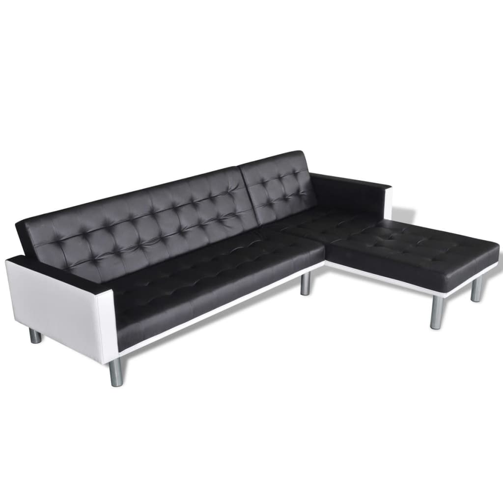 vidaXL L-shaped Sofa Bed Artificial Leather Black and ...