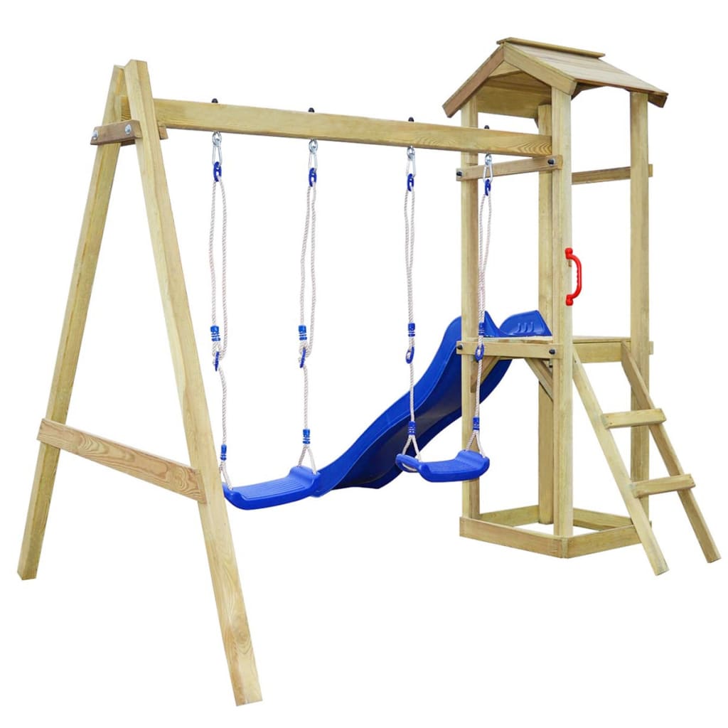 vidaXL Playhouse Set with Slide Ladder Swings 242x237x218cm Pinewood