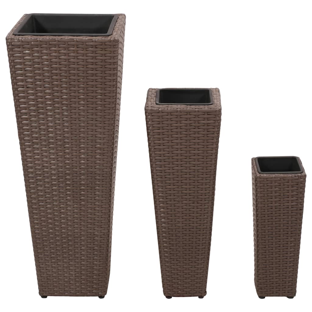 3 Rattan Flower Pots Brown vidaXL.co.uk