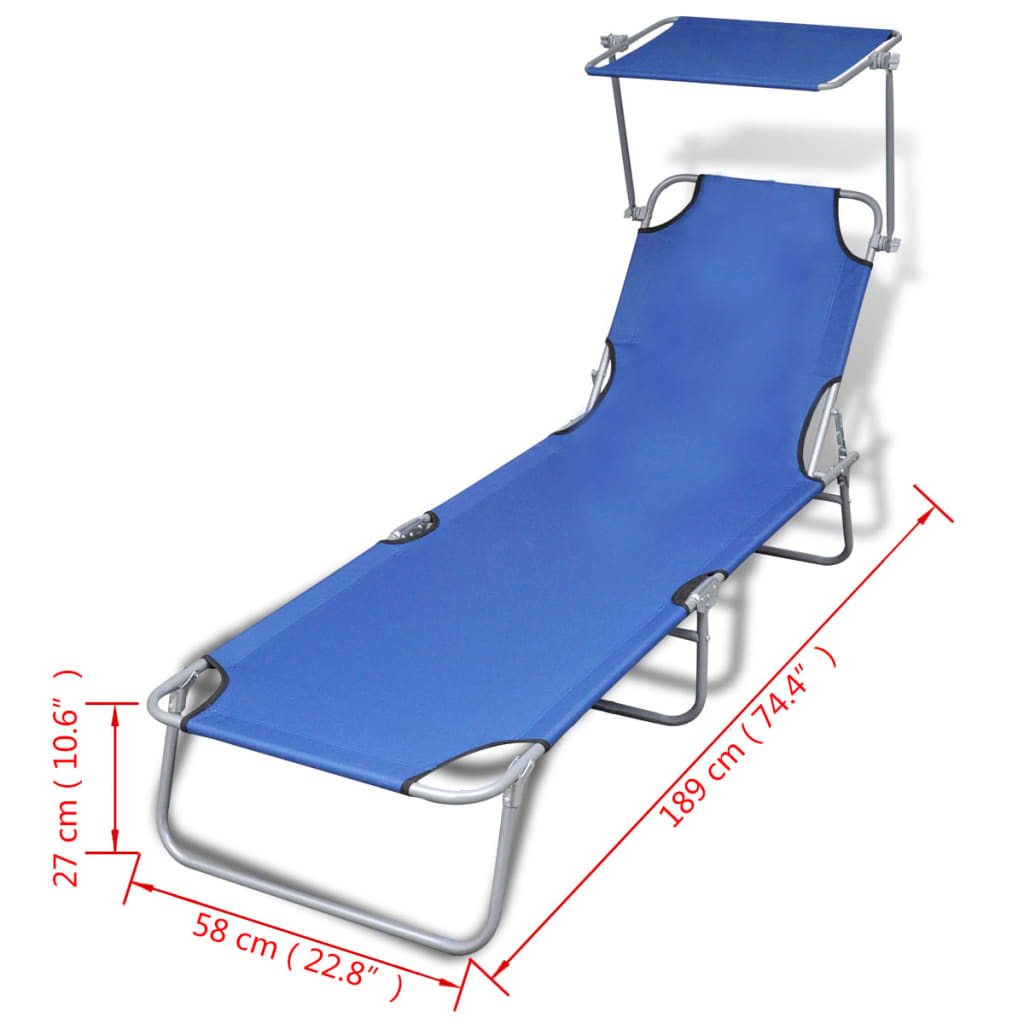 Outdoor Foldable Sunbed With Canopy Blue 189 X 58 X 27 Cm Au