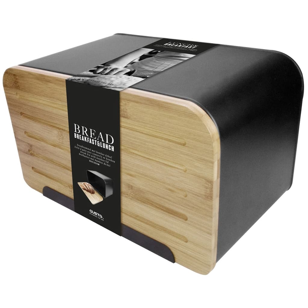 Gusta Bread Bin with Bamboo Lid Retro Black 01147950 vidaXL.co.uk