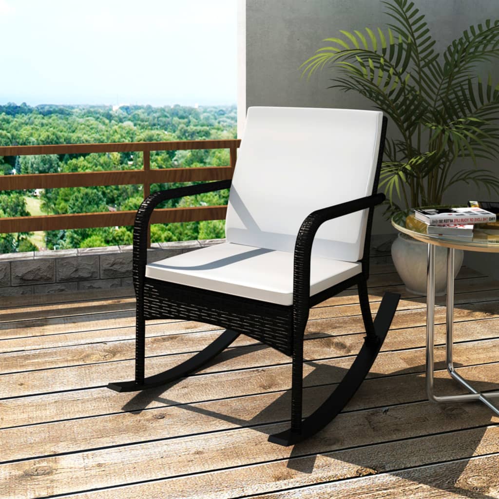 vidaXL Sedia a Dondolo da Giardino con Morbid Cuscini in Polirattan Rattan Nero#