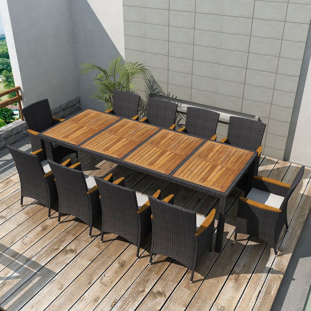 Outdoor Dining Set 21 Piece Poly Rattan Wicker Black Garden Table ... Outdoor Dining Set 21 Piece Poly Rattan Wicker Black Garden Table ...