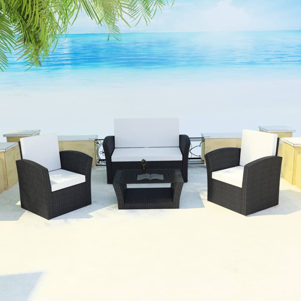 Vidaxl Patio Black Wicker Outdoor Rattan Garden Furniture Set Chairs Vidaxl Garden Dining Set 10 Piece Poly Rattan Wicker Black Outdoor Chairs Sofa